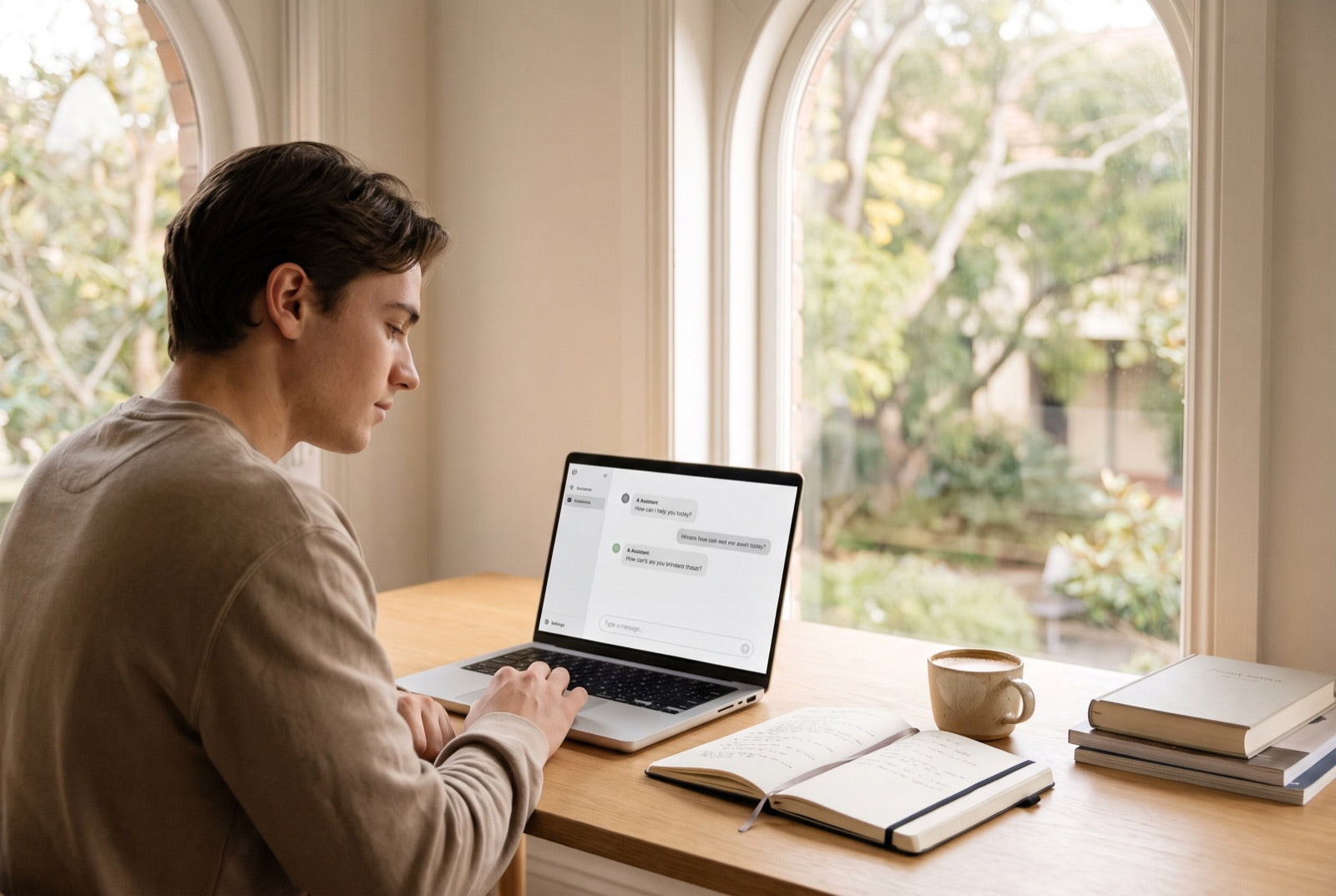 Student using the AI Study System at a bright desk