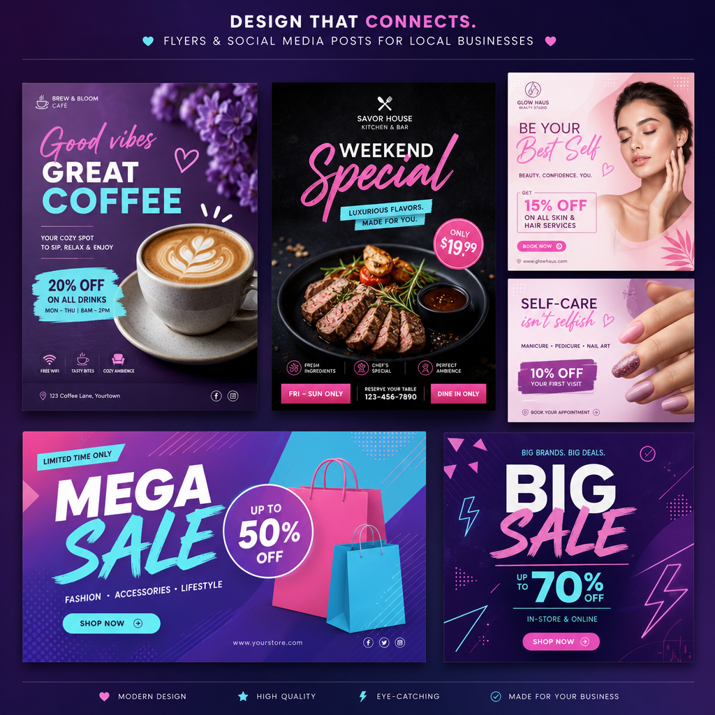 Example flyers you'll create with AI