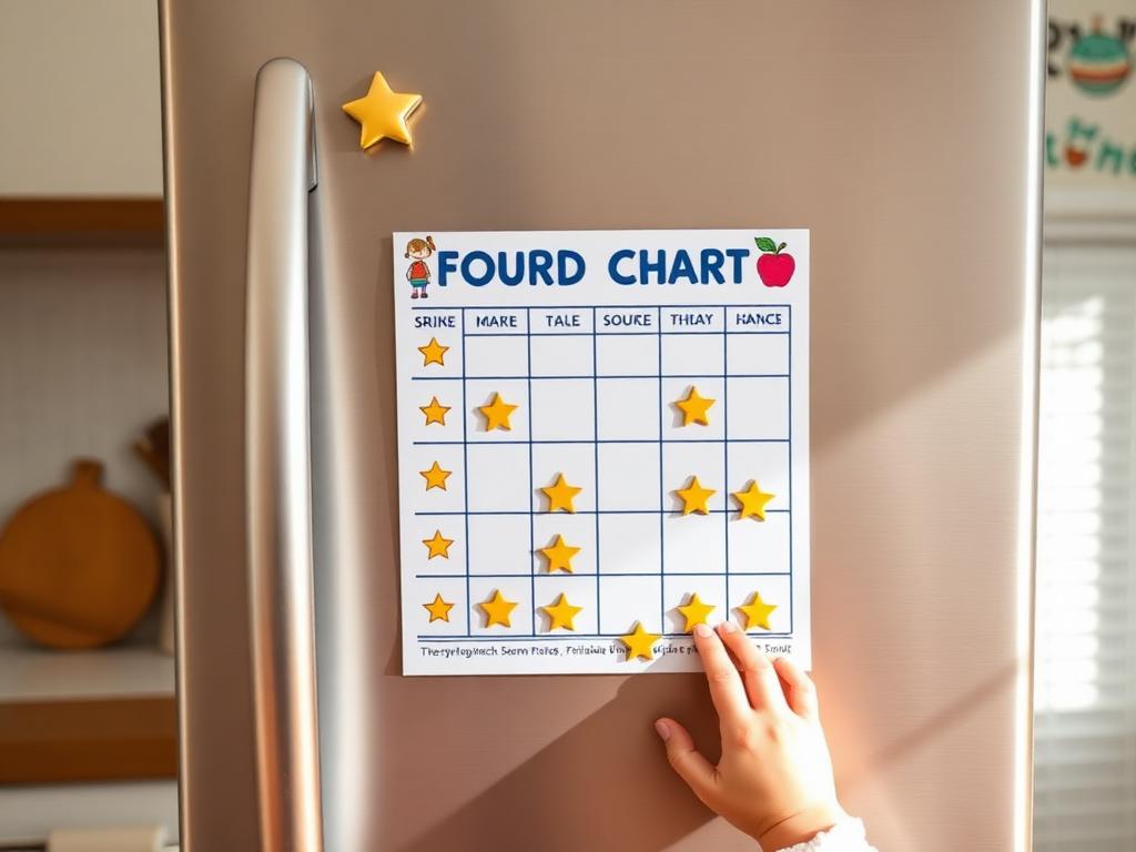 Colorful printable reward chart with gold stars for children