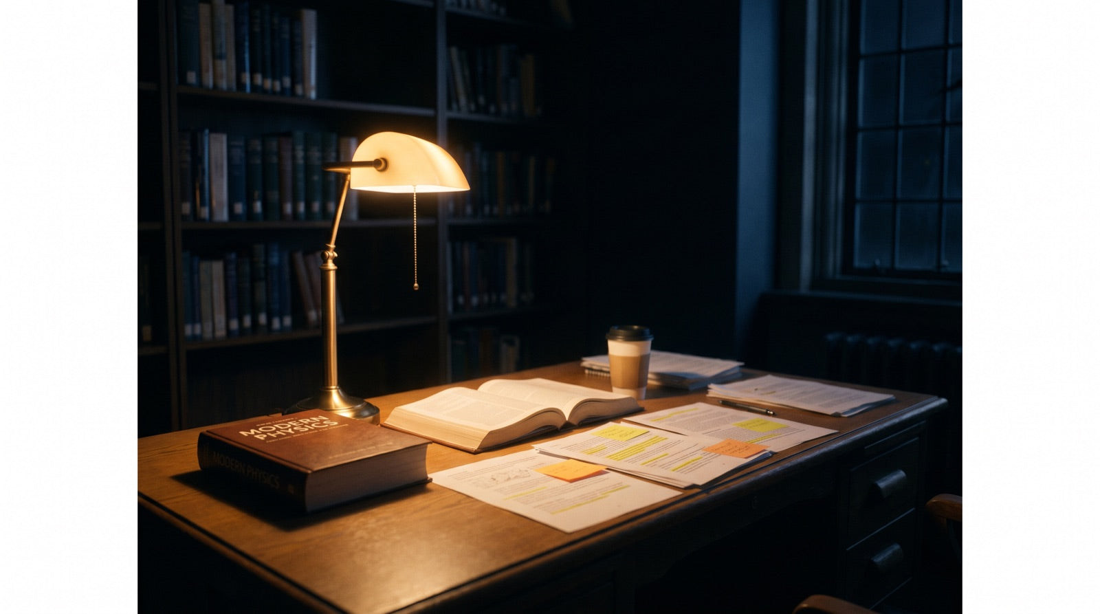 Late-night studying by lamplight